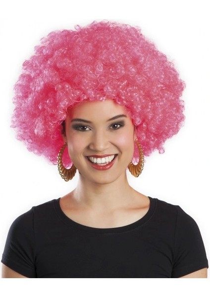 Pembe Renk Kıvırcık Afro Bonus Peruk