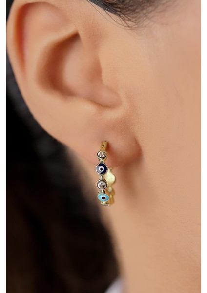 14 Ayar Altın Taşlı Nazarlık Dizisi Halka Küpe fiyatları