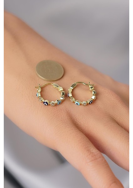 14 Ayar Altın Taşlı Nazarlık Dizisi Halka Küpe fırsatları