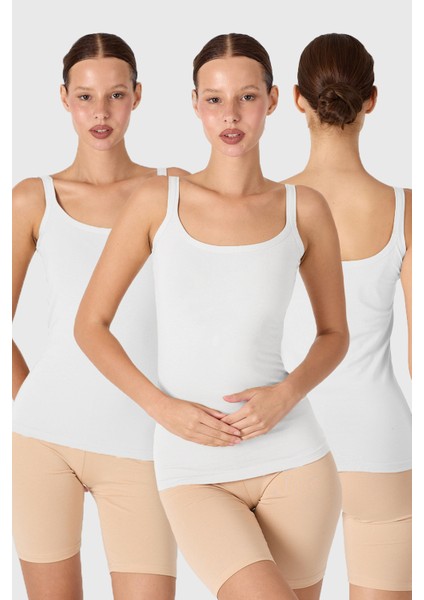 Kadın Beyaz 3'lü İnce Askılı Sırtı Açık Modal Atlet 3M1034