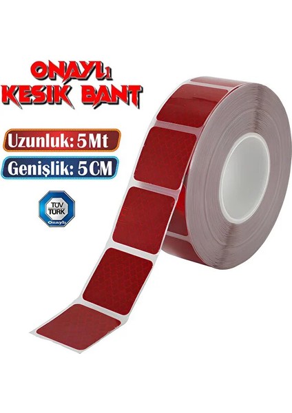 Tüvtürk Onaylı 5 Metre Kırmızı Reflektörlü Reflektif Fosforlu Şerit Bant Kesikli Ikaz Bandı