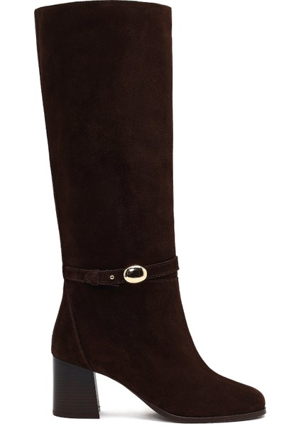 Kadın Kahverengi Tokalı Süet Deri Çizme 25WFD163510