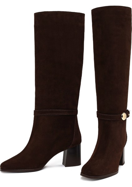 Kadın Kahverengi Tokalı Süet Deri Çizme 25WFD163510 modelleri