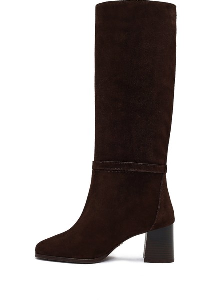 Kadın Kahverengi Tokalı Süet Deri Çizme 25WFD163510 fırsatları