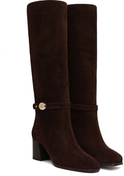 Kadın Kahverengi Tokalı Süet Deri Çizme 25WFD163510 indirimleri