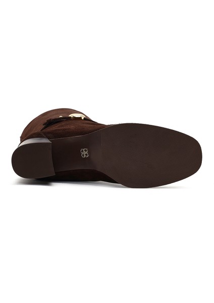 Kadın Kahverengi Tokalı Süet Deri Çizme 25WFD163510