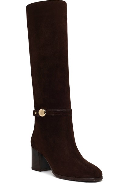 Kadın Kahverengi Tokalı Süet Deri Çizme 25WFD163510