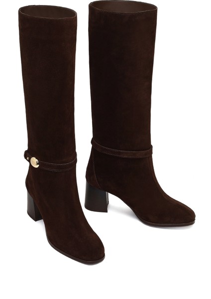 Kadın Kahverengi Tokalı Süet Deri Çizme 25WFD163510