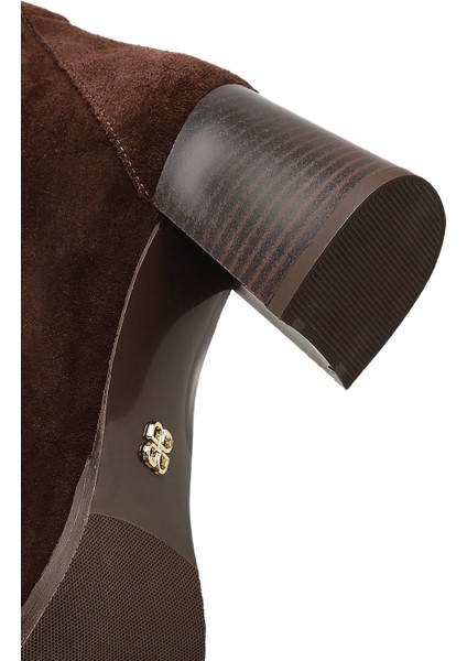 Kadın Kahverengi Tokalı Süet Deri Çizme 25WFD163510