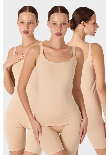 Kadın Ten Rengi 3'lü İnce Askılı Sırtı Açık Modal Atlet 3M1034