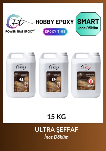 15 kg Wood Epoxy Smart/ Ultra Şeffaf ve Parlak Epoksi Reçine Ince Döküm