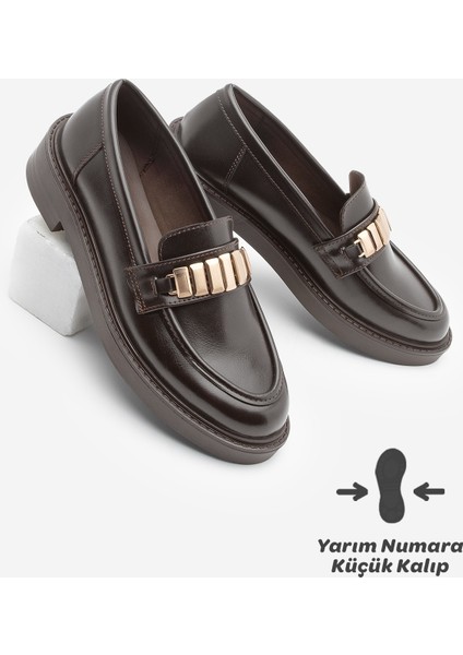 Kadın Loafer Makosen Tokalı Günlük Ayakkabı Vilyum Kahve