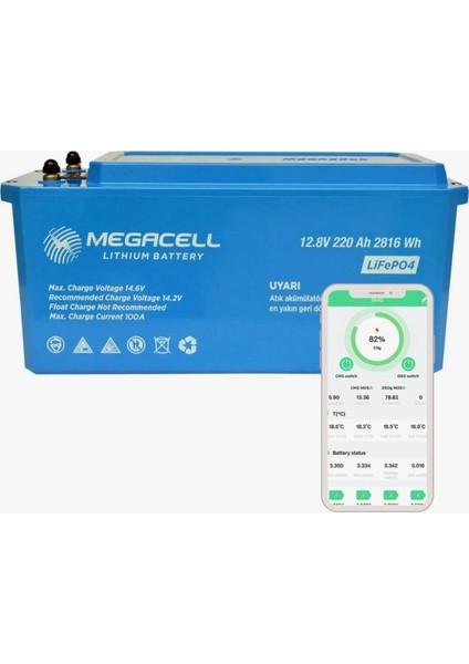 12.8V 220AH (Bluetooth) Lifepo4 Lityum Demir Fosfat Akü(Abs Kasa)