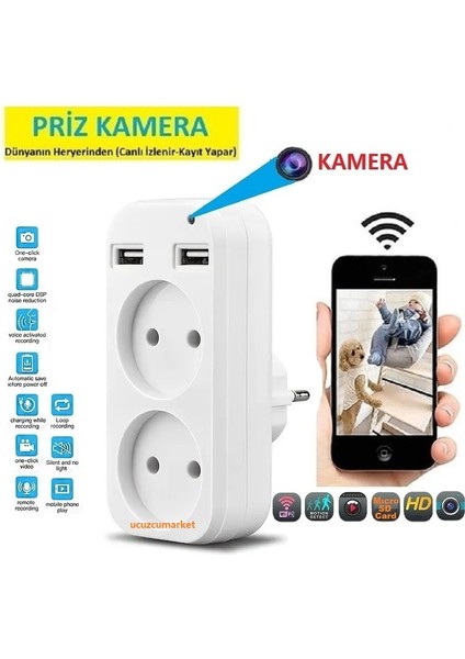 Priz Ev Güvenlik Kamerası (Dünyanın Heryerinden Canlı Izlenir+Kayıt Yapar)