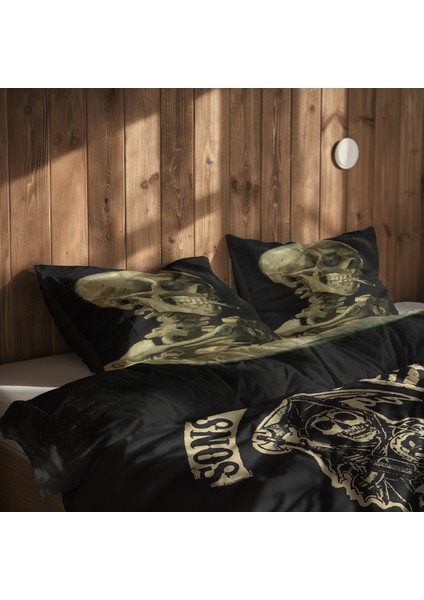 Sons Of Anarchy & Skull Of A Skeleton With Burning Cigarette Nevresim Takımı - 200 cm x 220 cm fiyatları