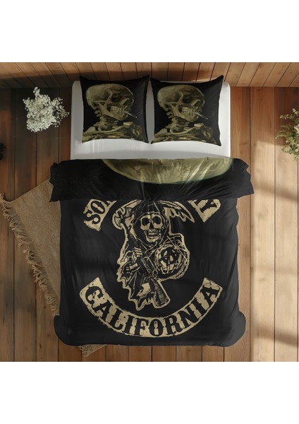 Sons Of Anarchy & Skull Of A Skeleton With Burning Cigarette Nevresim Takımı - 200 cm x 220 cm fırsatları