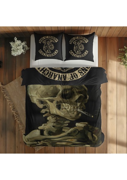 Sons Of Anarchy & Skull Of A Skeleton With Burning Cigarette Nevresim Takımı - 200 cm x 220 cm indirimleri