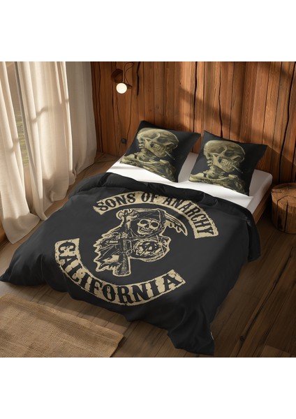 Sons Of Anarchy & Skull Of A Skeleton With Burning Cigarette Nevresim Takımı - 200 cm x 220 cm