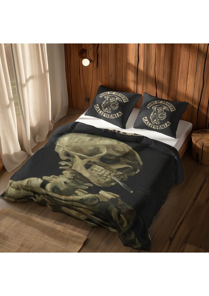 Sons Of Anarchy & Skull Of A Skeleton With Burning Cigarette Nevresim Takımı - 200 cm x 220 cm