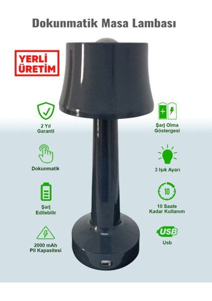 Dokunmatik Metal Masa Lambası