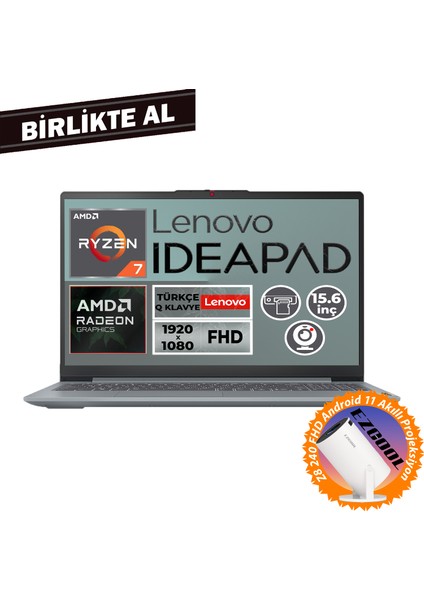 Ideapad Slim 3 Ryzen 7 5825U 16GB 512GB SSD 15.6" W11P Laptop + Projeksiyon 82XM00U4TX 019