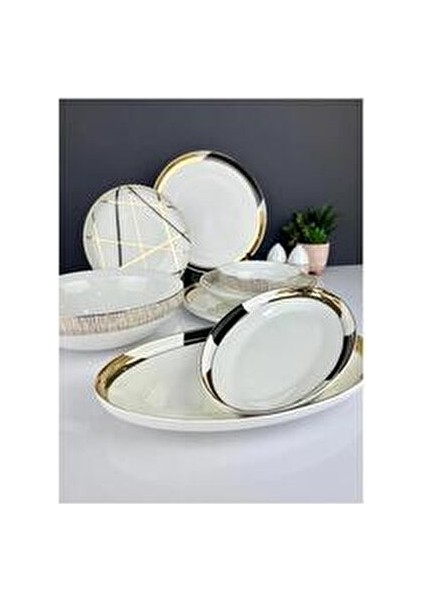 Viola 57 Parça Porselen Yemek Takımı 12 Kişilik Krem Desenli Şık Tasarım modelleri