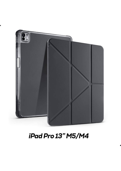 iPad Pro 13" M5/m4 Uyumlu Kılıf Üçe Katlanan Kalem Bölmeli Standlı Tablet Kılıfı Uyandırma Özellikli