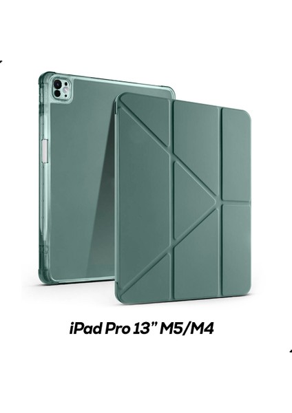 iPad Pro 13" M5/m4 Uyumlu Kılıf Üçe Katlanan Kalem Bölmeli Standlı Tablet Kılıfı Uyandırma Özellikli