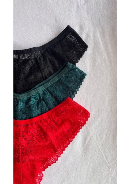 Kadın Iç Çamaşırı Brazillian Stil Dantelli Lace Set Kadın Şık ve Rahat Tanga Külot 3'lü Set fırsatları