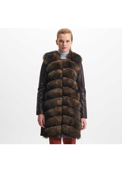 Kahve Kürk-Deri Kadın Kürk Kaban - K23KKM320382-S1S