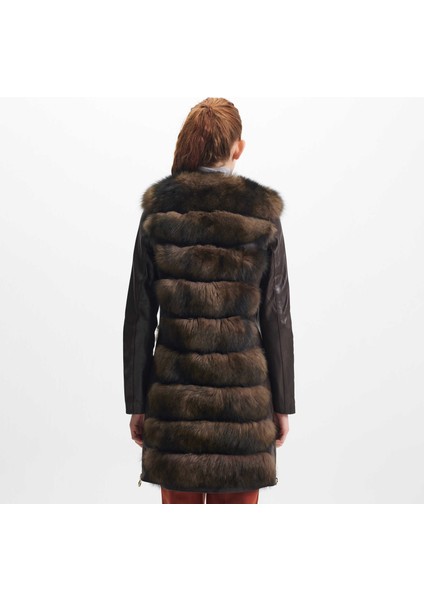 Kahve Kürk-Deri Kadın Kürk Kaban - K23KKM320382-S1S