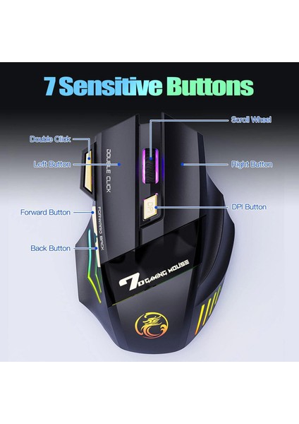 Imce Gwx7 Kablosuz Şarjlı Rgb Gaming Mouse Sessiz Tık Oyun Faresi 3200DPI 7 Tuş fiyatları