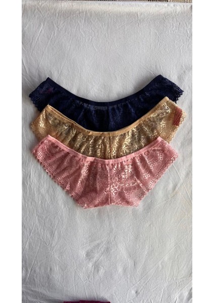 Kadın Iç Çamaşırı Brazillian Stil Dantelli Lace Set Kadın Şık ve Rahat Tanga Külot 3'lü Set