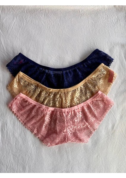Kadın Iç Çamaşırı Brazillian Stil Dantelli Lace Set Kadın Şık ve Rahat Tanga Külot 3'lü Set fırsatları