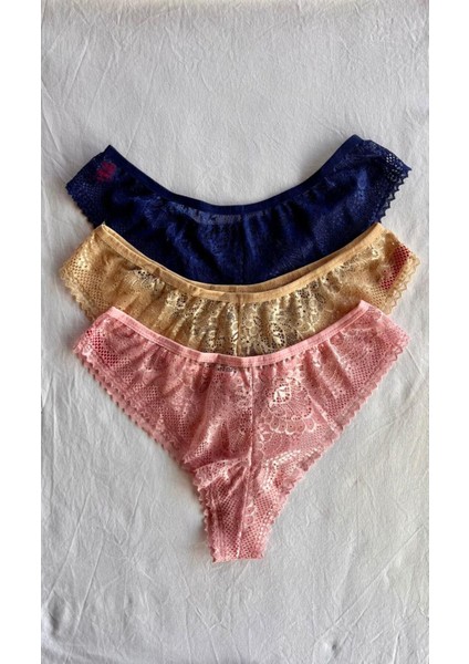 Kadın Iç Çamaşırı Brazillian Stil Dantelli Lace Set Kadın Şık ve Rahat Tanga Külot 3'lü Set indirimleri