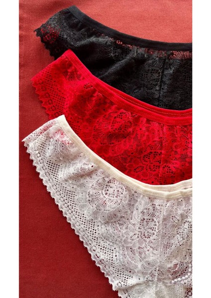 Kadın Iç Çamaşırı Brazillian Stil Dantelli Lace Set Kadın Şık ve Rahat Tanga Külot 3'lü Set