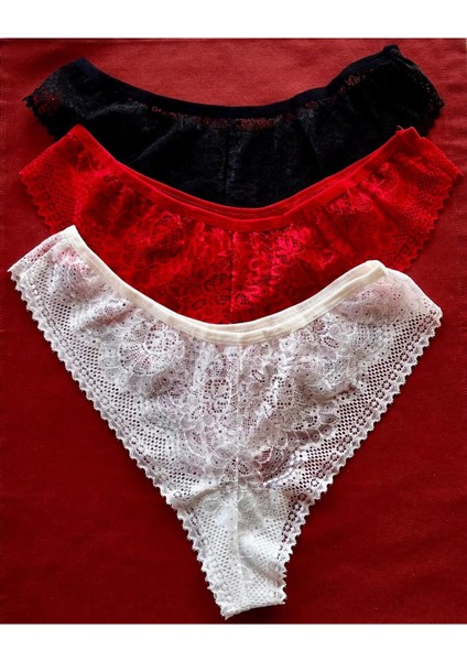 Kadın Iç Çamaşırı Brazillian Stil Dantelli Lace Set Kadın Şık ve Rahat Tanga Külot 3'lü Set fiyatları