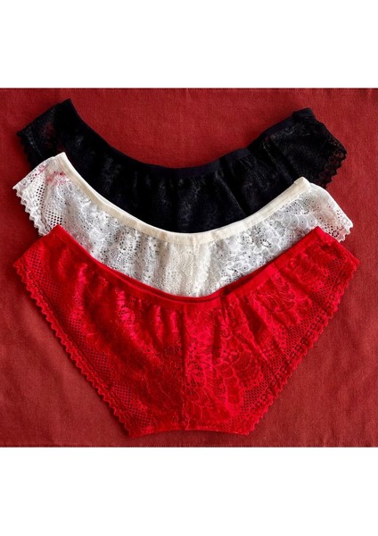Kadın Iç Çamaşırı Brazillian Stil Dantelli Lace Set Kadın Şık ve Rahat Tanga Külot 3'lü Set fırsatları