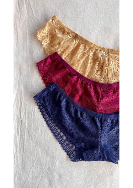 Kadın Iç Çamaşırı Brazillian Stil Dantelli Lace Set Kadın Şık ve Rahat Tanga Külot 3'lü Set fiyatları