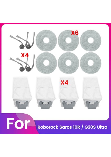 Roborock Saros 10R / G20&#39;LER Için 14PCS Ultra Elektrikli Süpürge Parçaları Yıkanabilir Yan Fırça Paspas Bezi Toz Torbası Aksesuarları (Yurt Dışından)