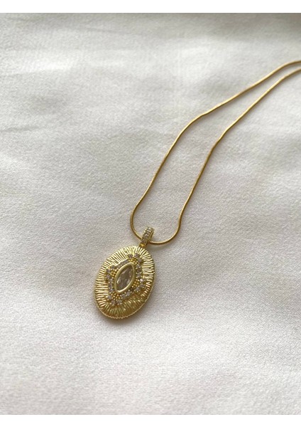 Alpjewel Oval Taşlı Kabartma Kolye Xupıng Kararmaz modelleri