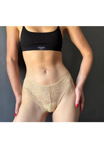 Kadın Iç Çamaşırı Brazillian Stil Dantelli Lace Set Kadın Şık ve Rahat Tanga Bej Külot fiyatları