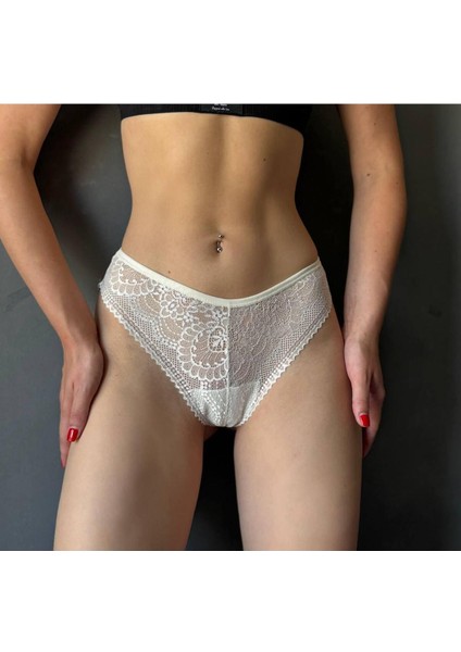 Kadın Iç Çamaşırı Brazillian Stil Dantelli Lace Set Kadın Şık ve Rahat Tanga Beyaz Külot fiyatları