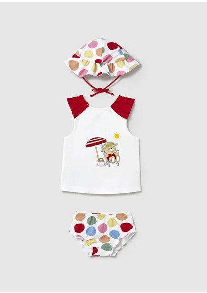 Kız Bebek Mayo Şapka Tişört 3 Lü Set 1668