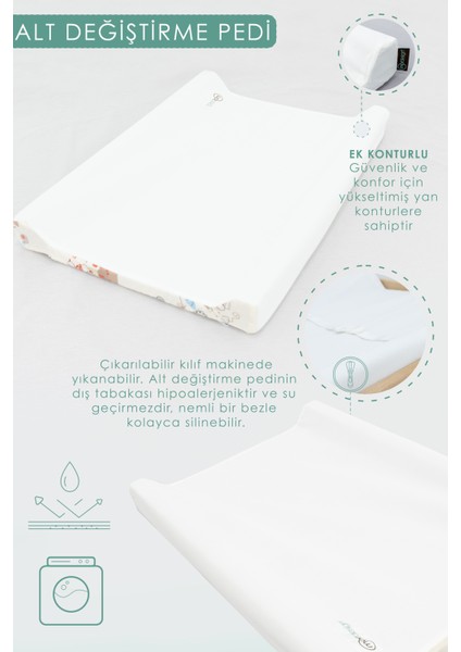 4 Parça Avantajlı Set, Bebek Alt Değiştirme Masası ve Pedi, Bağlamalı ve Sepet Keçe Organizer, Beyaz fırsatları