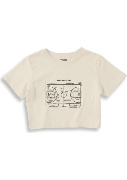 Basketball Court Crop Tişört - Ekru