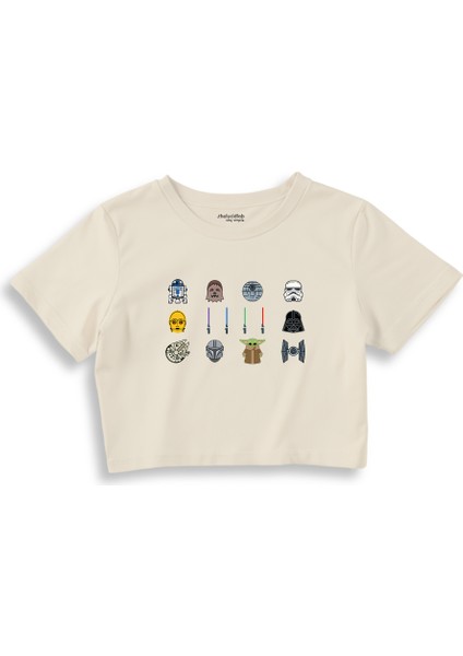 Star Wars Icons Crop Tişört - Ekru