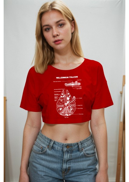 Millennium Falcon Crop Tişört - Kırmızı fiyatları