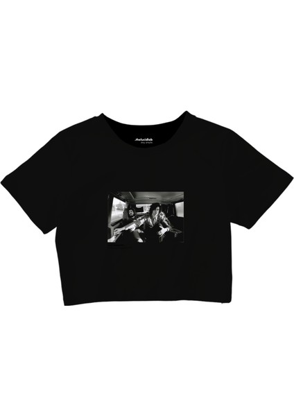LED Zeppelin Limo Los Angeles 1971 Crop Tişört - Siyah