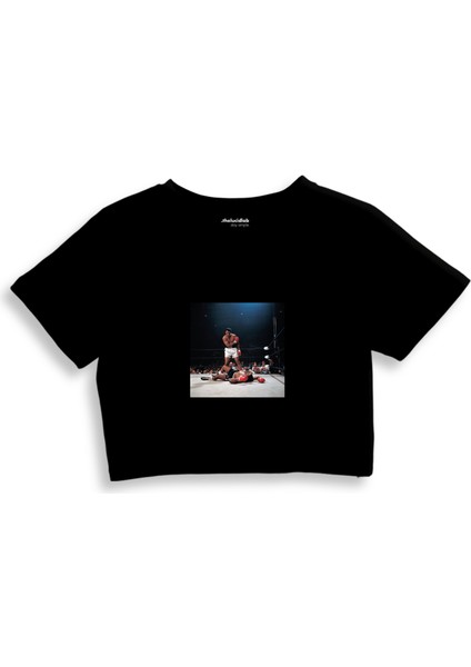 Muhammed Ali And Sonny Liston Usa 1965 Crop Tişört - Siyah